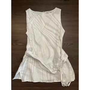 Nikki Valenti Medium Linen Front Belted Sleeveless Striped Top